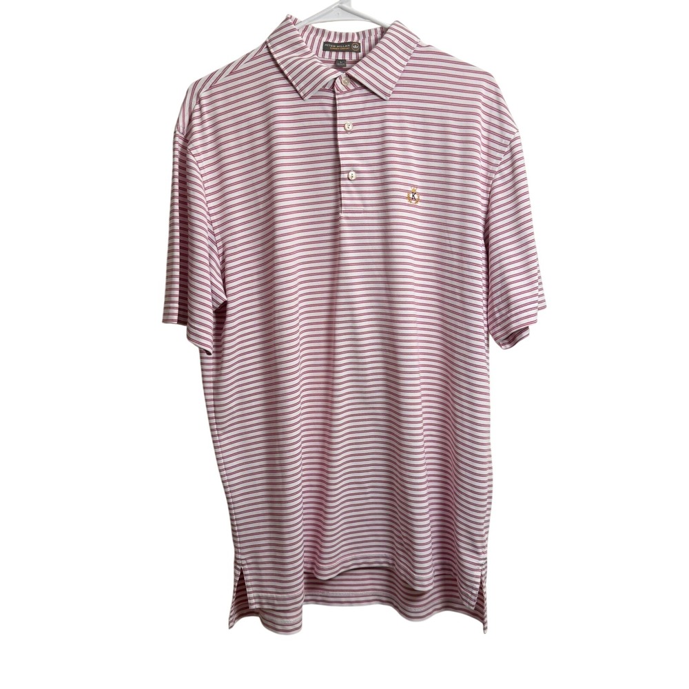 Peter Millar Summer Comfort Mens L Striped Polo Shirt Pink White Crown K Logo